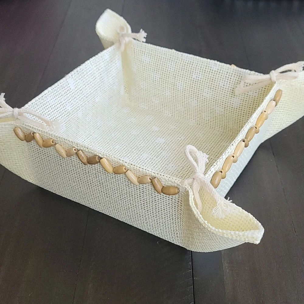NEW foldable mesh basket with wood beads 8